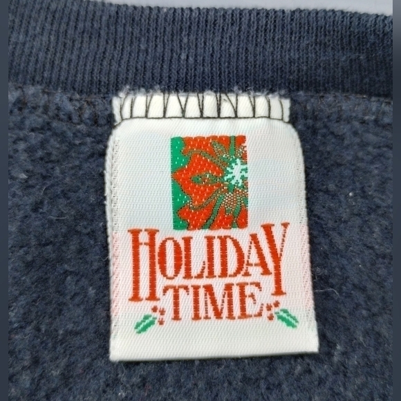 VINTAGE 90s Holiday Time Men's Large Sweatshirt AOP Christmas Crewneck Black USA - Picture 8 of 9